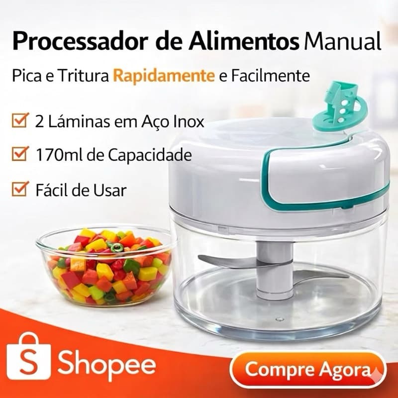 Mini Processador de Alimentos 2 Lâminas Manual Triturador Legumes Alho Carne