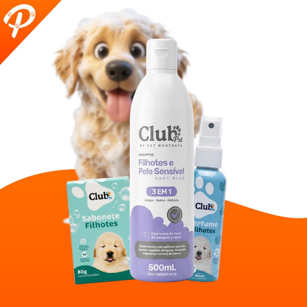 Kit Banho Para Cachorros Shampoo Filhotes 500ml Perfumes 60ml e Sabonetes 80g Club Pet