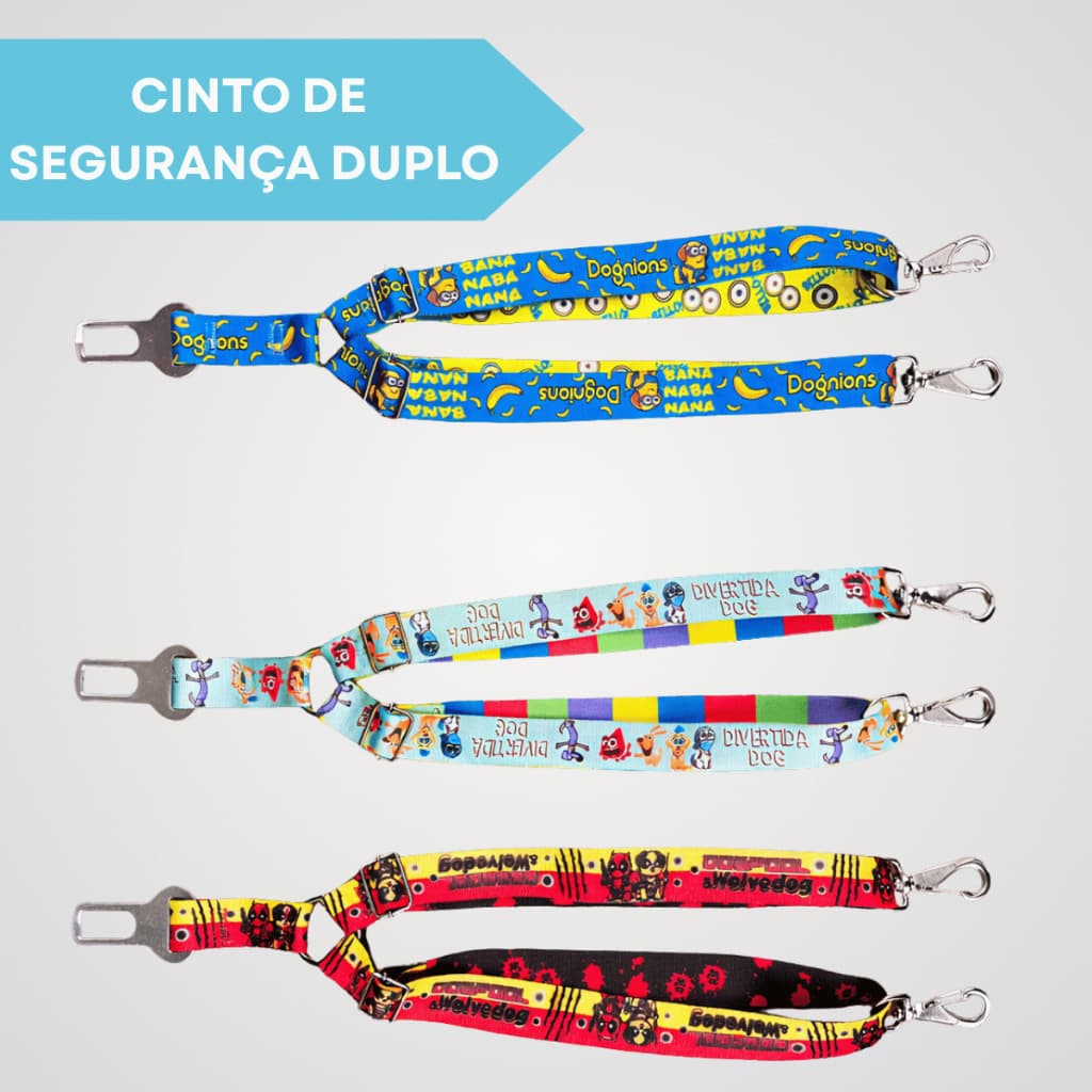 Cinto de Segurança Duplo Seda Tematicos 2 Pet Animais de Estimação Ajustavel Universal
