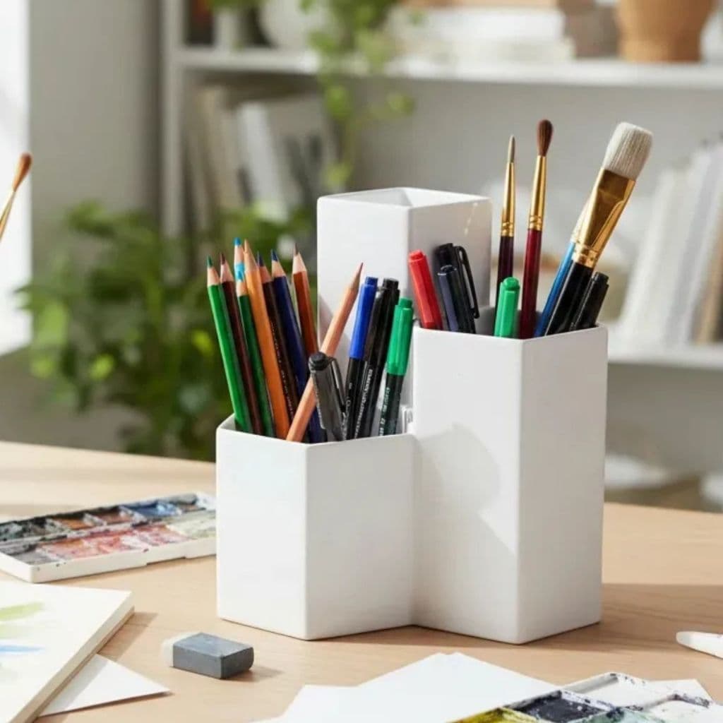 Organizador Porta Treco Lápis Hexagonal Escritório de Mesa Canetas Colorido