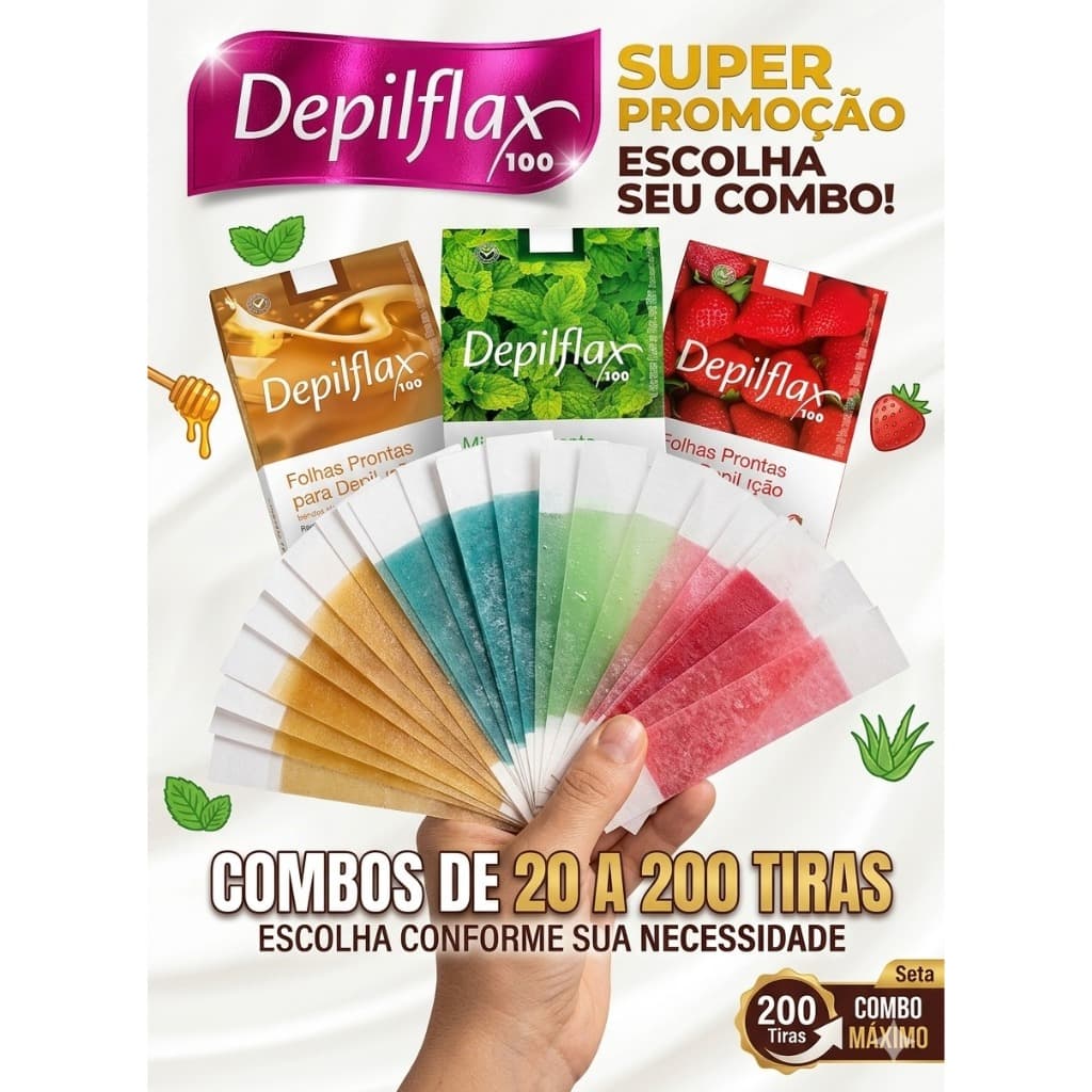 200 a 20 Tiras Designer Sobrancelhas Depilflax Morango Natural Mel Hortela Menta Tuti Fruti Babosa