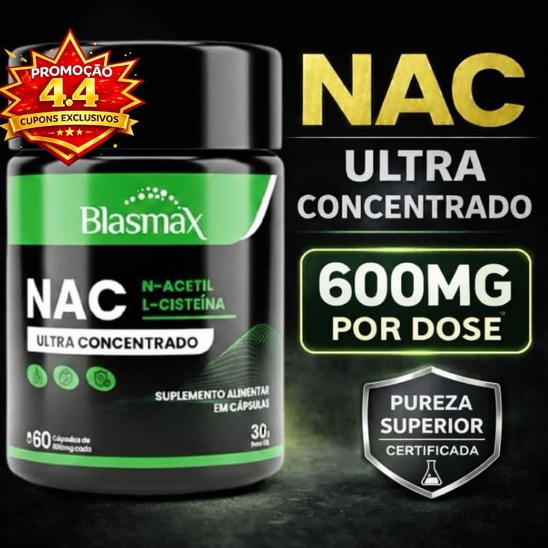 NAC 600mg N-Acetil L-Cisteína | Antioxidante, Saúde do Fígado e Imunidade - 60 Cápsulas - Blasmax