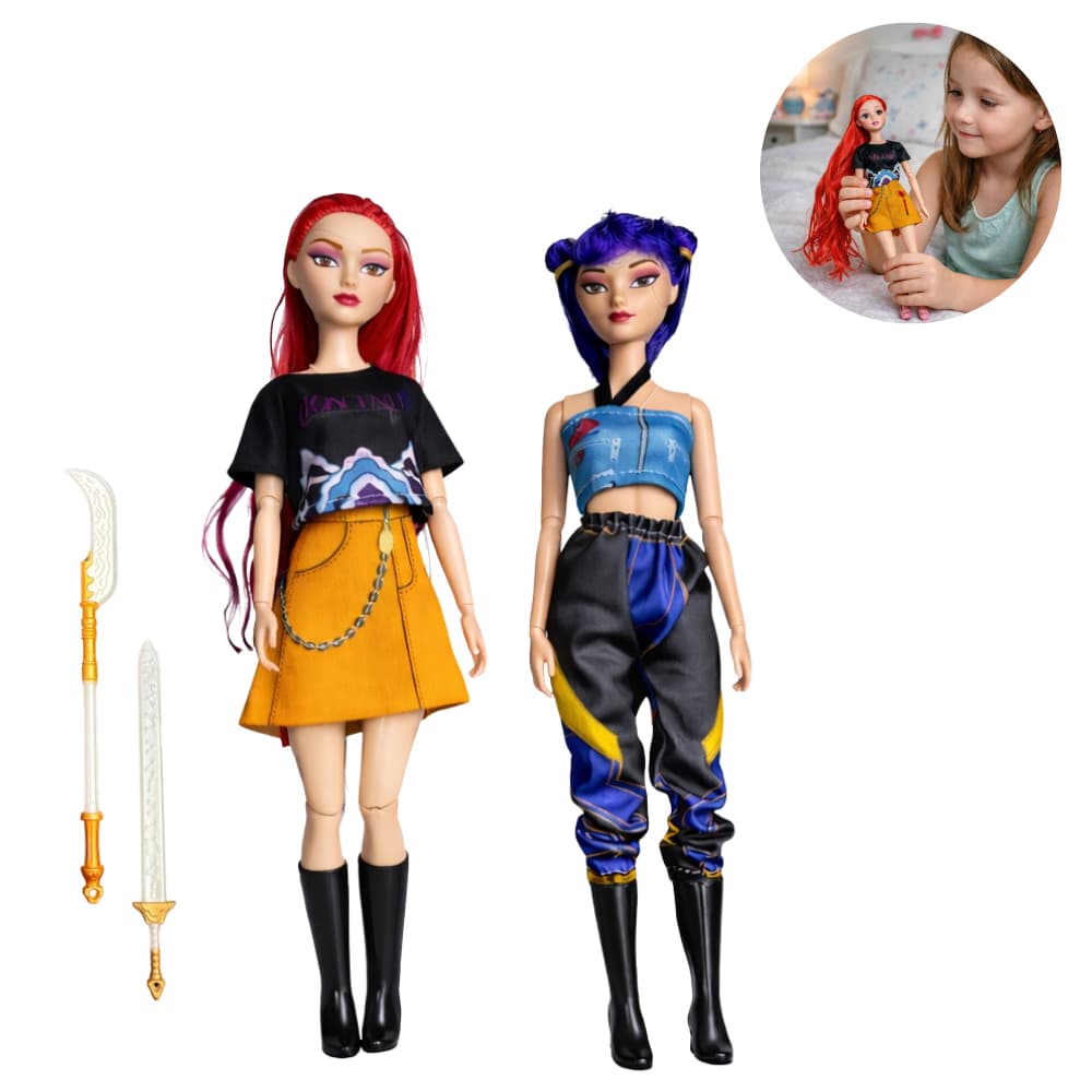 2 Bonecas Guerreiras do Kpop Mira e Zoey 30CM Canta música Completa e C/ LUZ e Acessórios