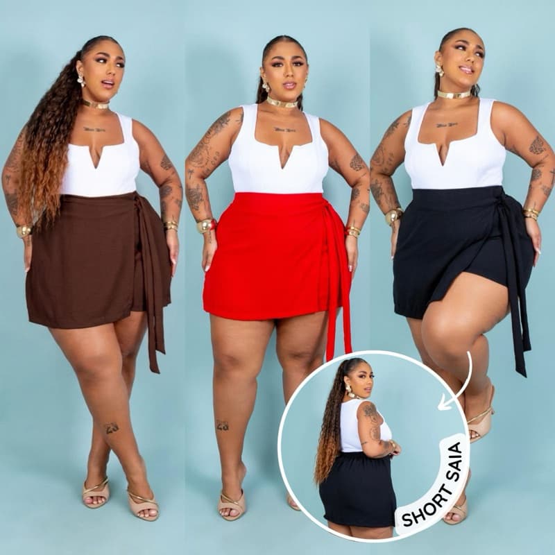 Short Saia Plus Size Com Amarração Saia Atrás G1 G2 G3