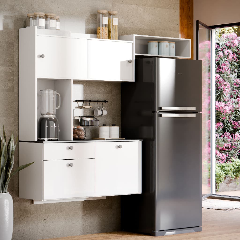 Armário de Cozinha Suspenso 150CM com Balcão 4 Portas 1 Gaveta Completa Lara Nicho Multiuso Aereo