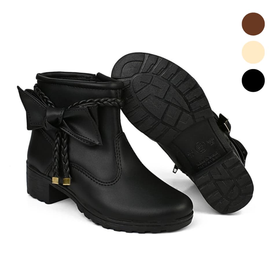 Bota Coturno Infantil Feminino Menina Ankle Boot Salto Laço e Trança Lulopé