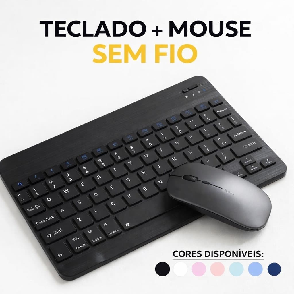 Kit Teclado e Mouse Sem Fio Bluetooth Ultrafino Portátil Recarregável Celular Notebook Computador