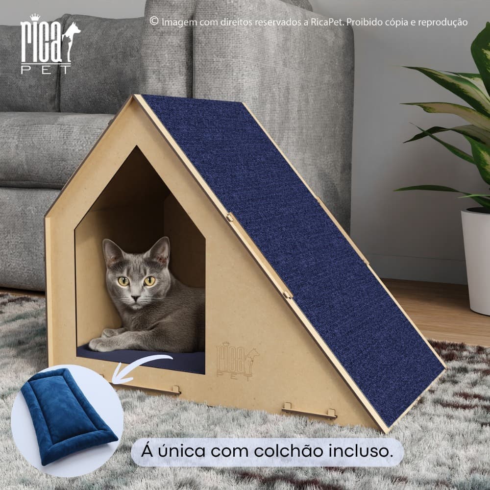 Casinha com Colchão para Gato Tóca Rampa Casa Caminha Pet Arranhador Luxo Ricapet