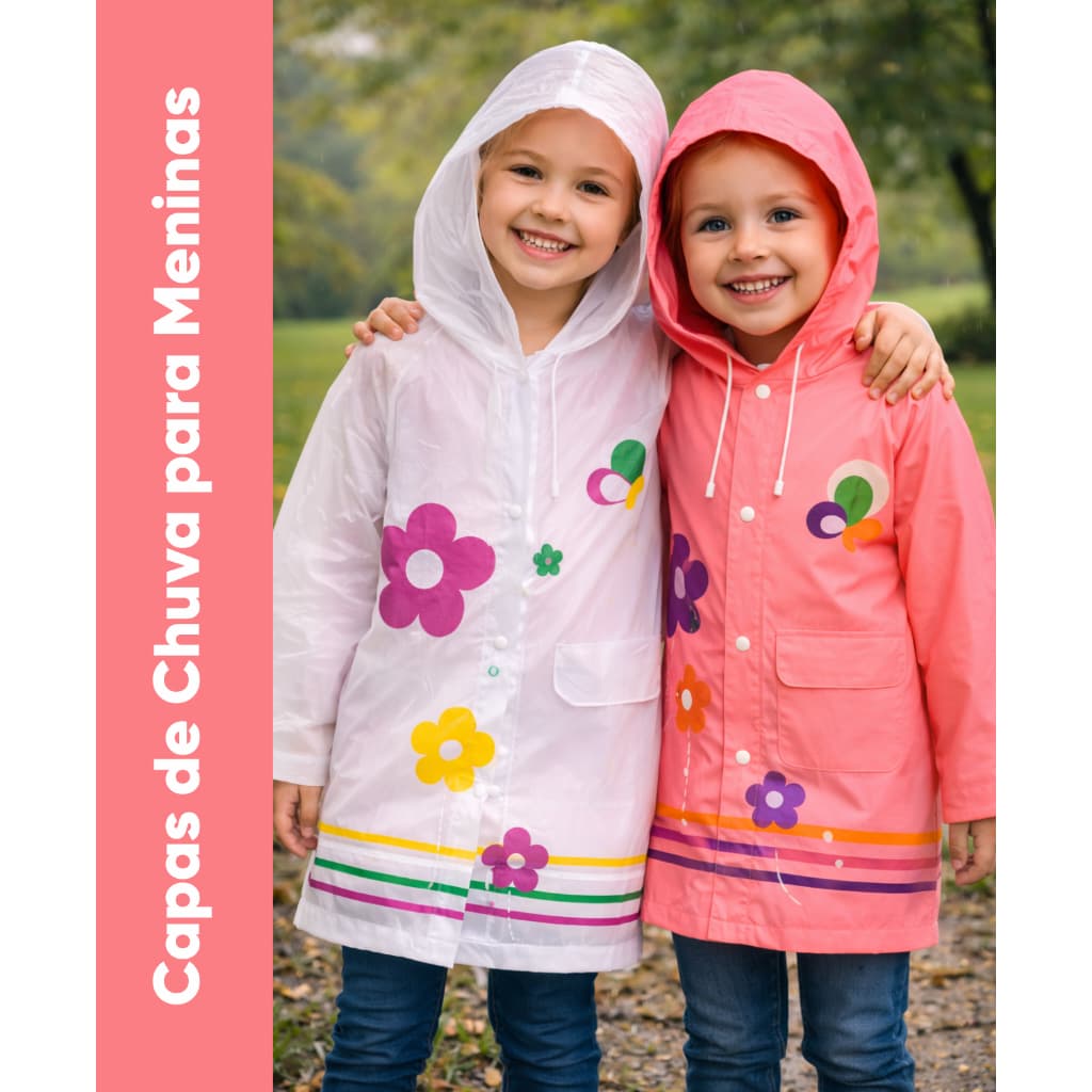 Capa De Chuva PVC Infantil Impermeável Menina P M G Flores
