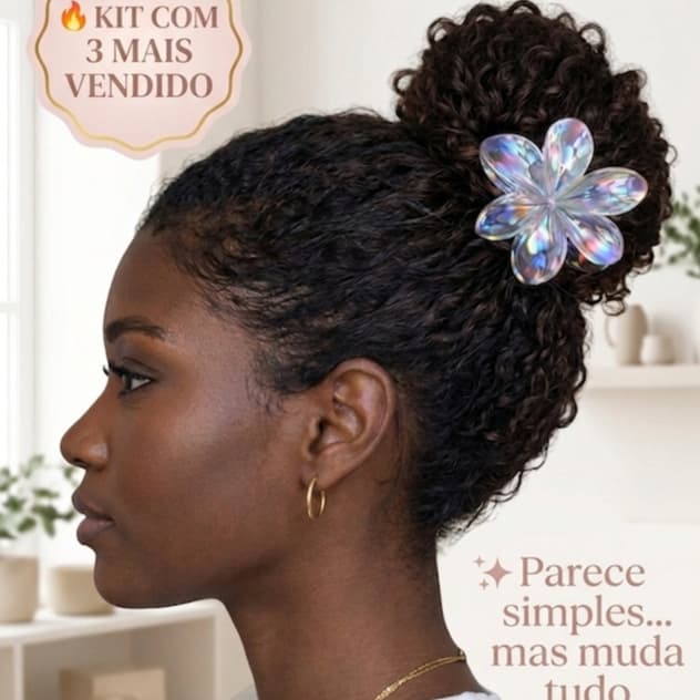 Piranha de Cabelo Flor Holográfica Grande | Presilha Clean Girl Brilho Perolado | Kit 2 3 6 12 Unidades Cores Sortidas