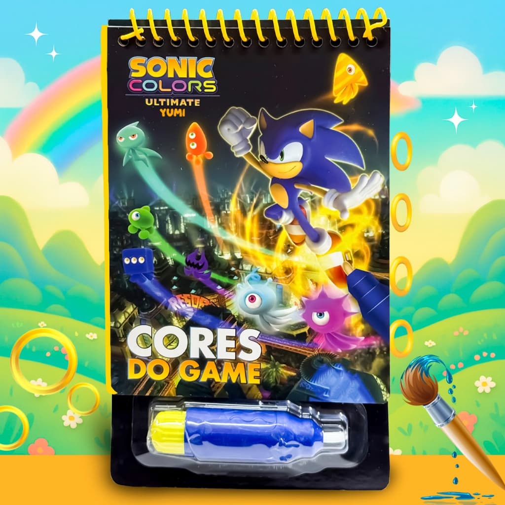Agua book / Aquabook com Pincel Para Colorir Com Agua Livro Infantil Sonic - Cores do Game
