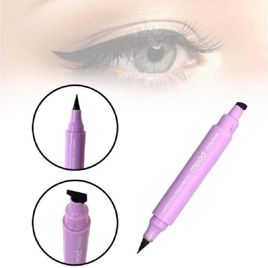 Caneta Delineadora 2x1 Mood Ponta Fina Carimbo Preto Alta Pigmentação Resistente a Água HB519