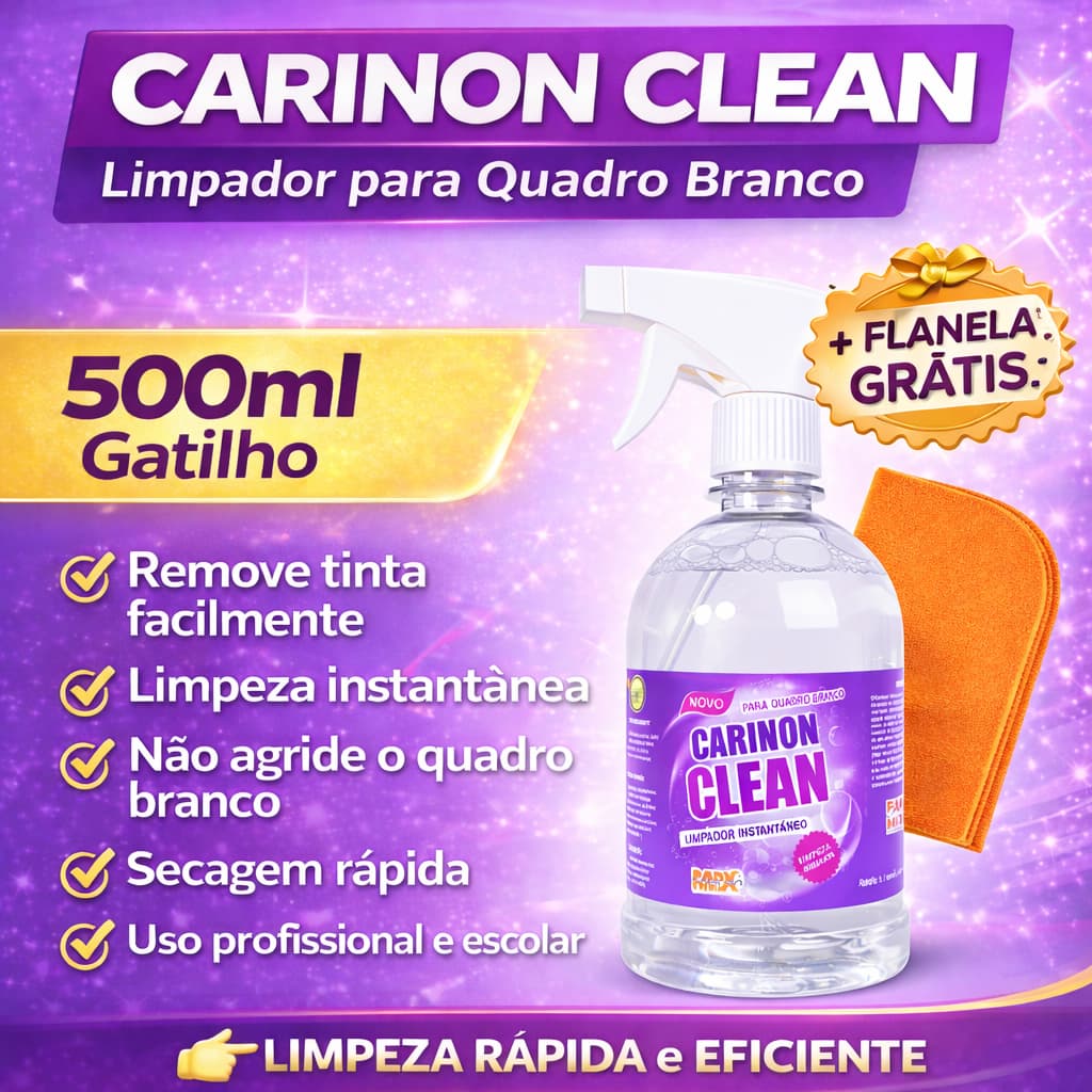Limpador Para Tinta de Quadro Branco 500ml Com Spray Tira Manchas Carinon Clean +  Flanela