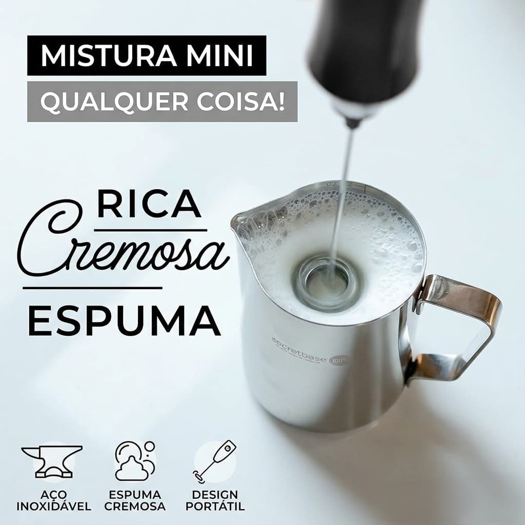 Mixer Elétrico 3 em 1 Espumador de Leite e Batedor de Ovos Recarregável USB Profissional