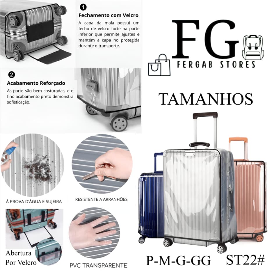 Capa De Mala Transparente Em Pvc À Prova D'água Protege Arranhão Risco ST22