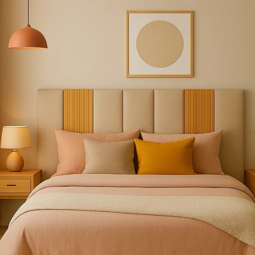 KIT ATÉ 13 PLACAS DE CABECEIRA ESTOFADA + RIPADO MODULAR FREIJÓ CAMA BOX