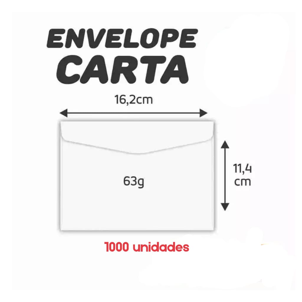 Envelope Carta Branco 1000un Sem Cep A6 11,4x16,2cm 63g/m² Scrity