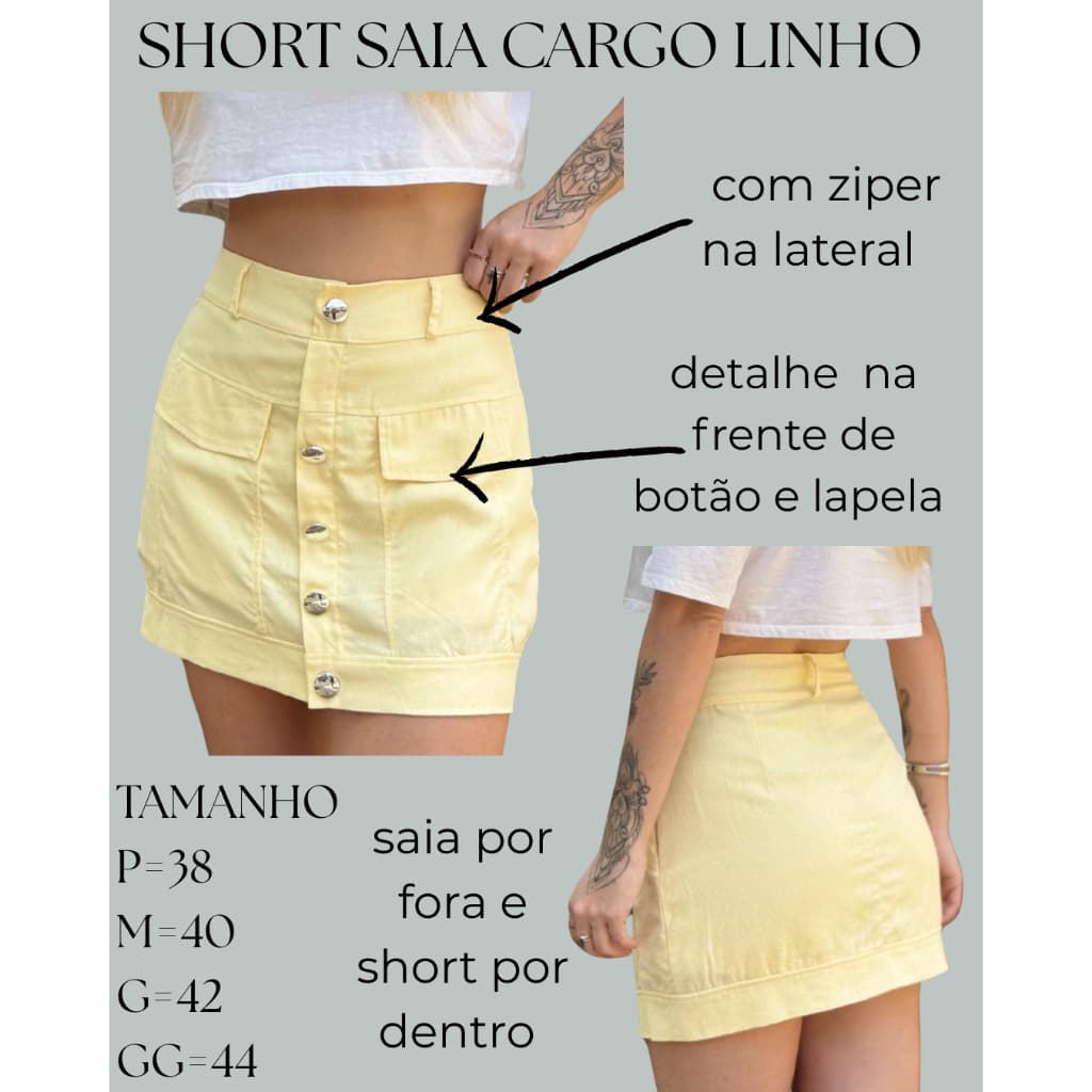 SHORT SAIA CARGO FEMENINO DE LINHO COM BOTÃOS E LAPELA NA FRENTE