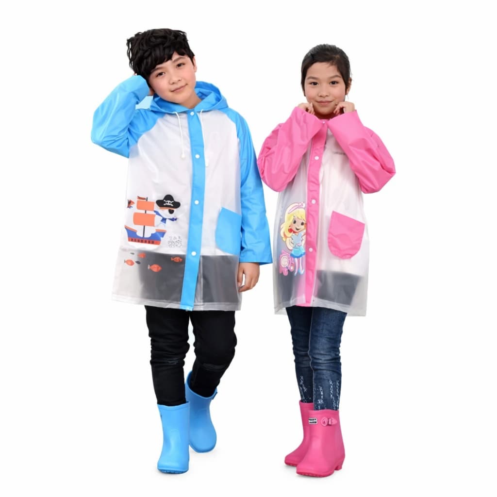 Capa de chuva infantil menino menina com capuz e bolsos PVC