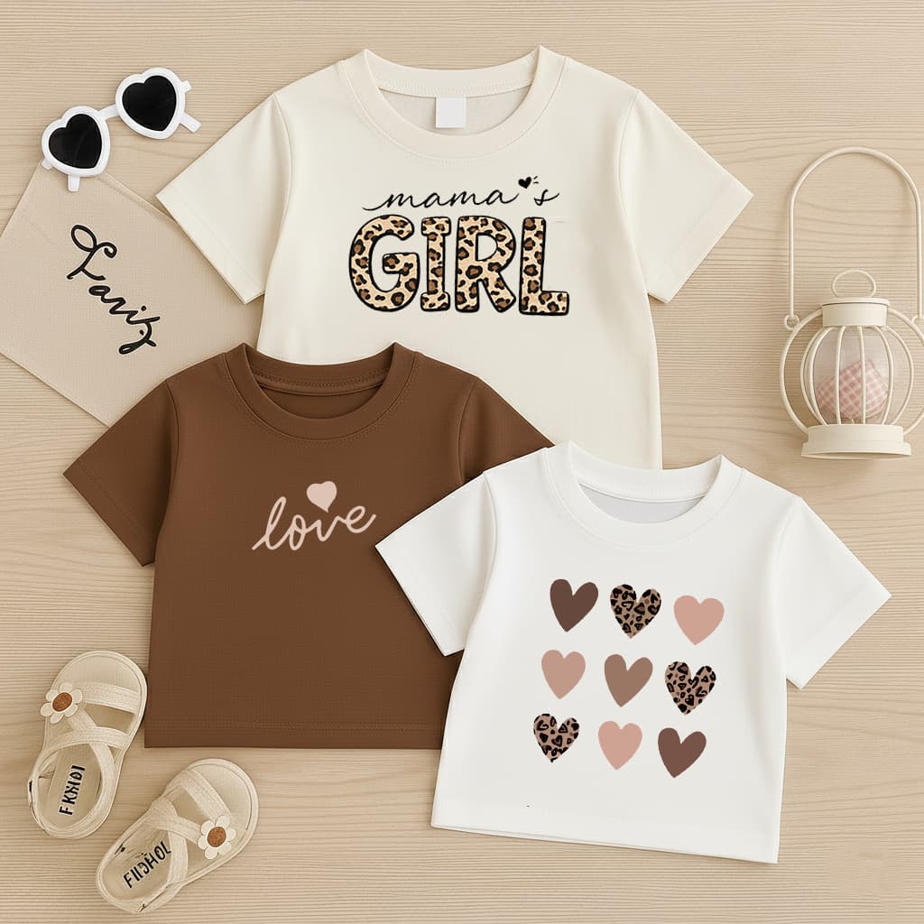 Kit 3 Camiseta Básica Infantil Menina Coração Oncinha Love Modinha Blusa 100% Algodão Lançamento