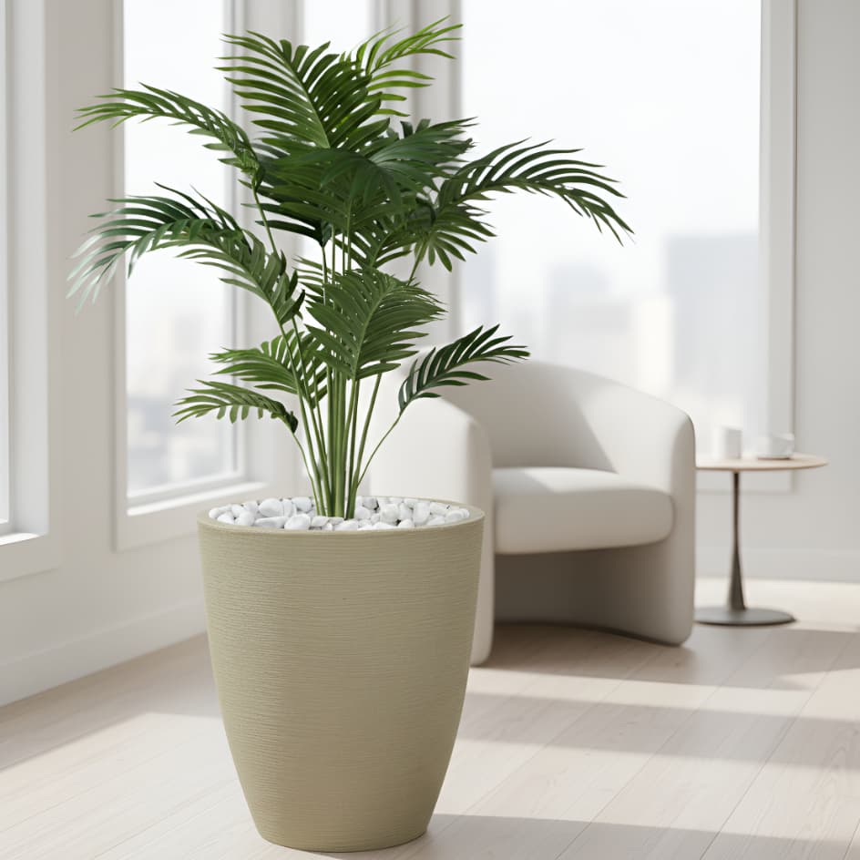 Vaso de plantas  39x33cm em Polietileno Reciclável Coluna Redonda Cone Grafiato Escovado Moderno