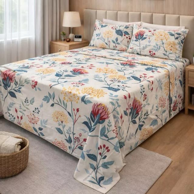 Kit Lençol 4 peças Cama Casal/Queen Estampado/Liso C/Elástico Micropercal 500 Fios Toque de Algodão