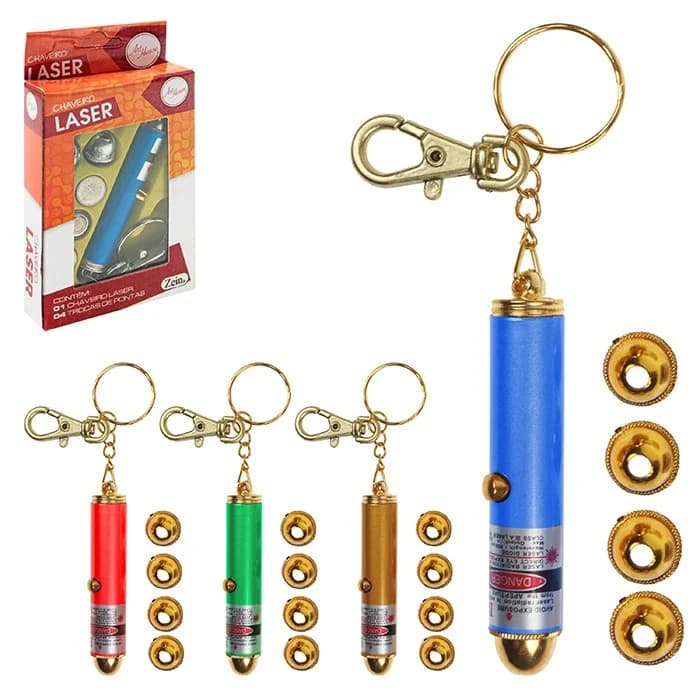 Chaveiro Laser Com 5 Pontas Iguais Incluso – Luz Vermelha Forte – Brinquedo Adulto / Apresentação