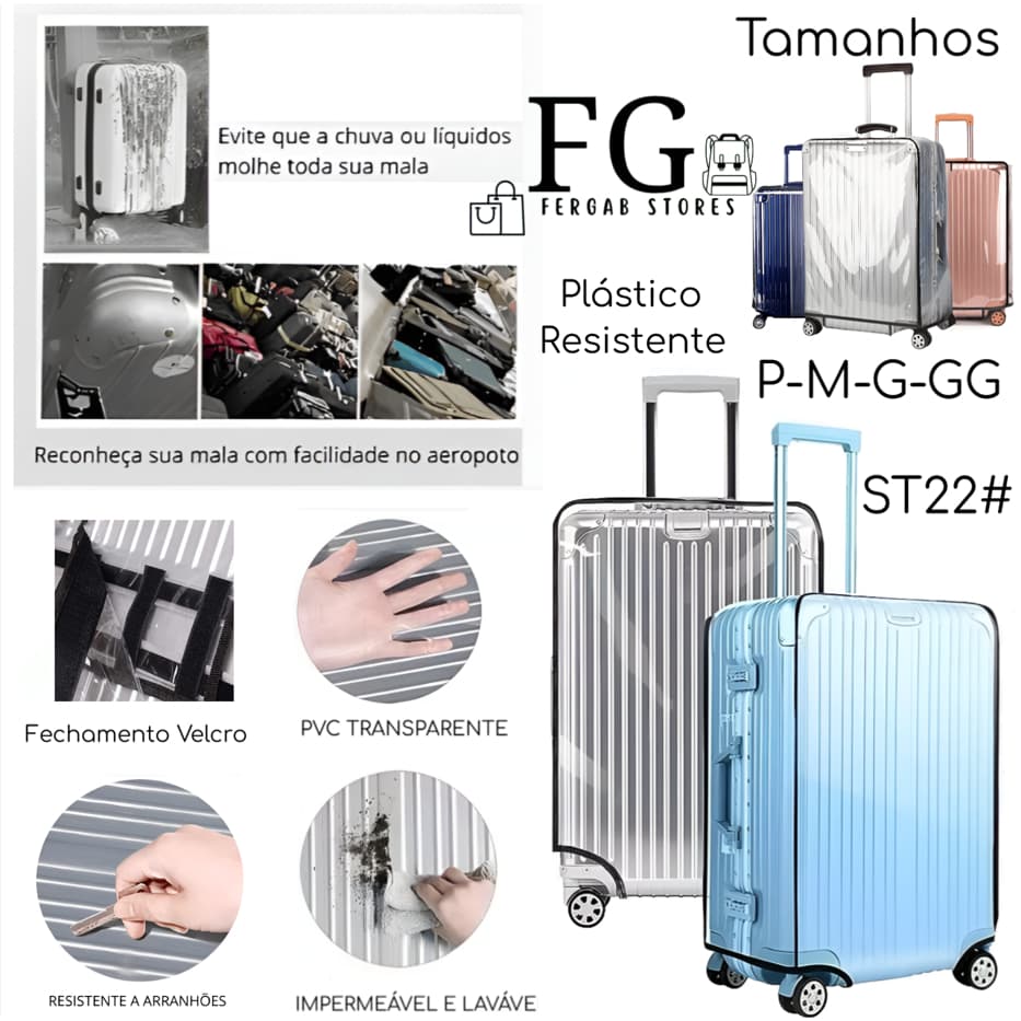 Capa Plástica Transparente para Mala de Viagem resistente e durável tamanho P 10k a GG 32Kg ST22