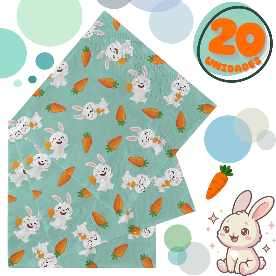 Guardanapo De Papel Folha Dupla 20 Un Coelho Cenoura Páscoa