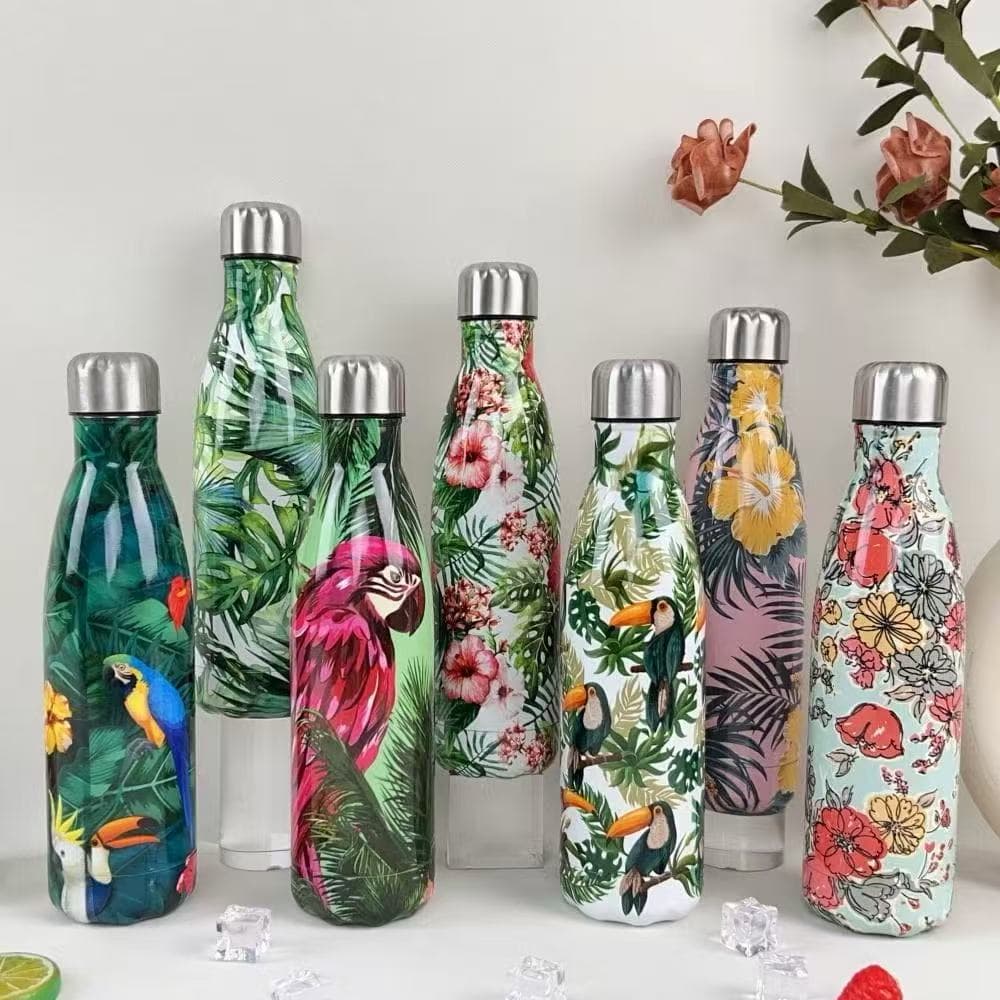 Garrafa Térmica Aço Inox Estampada Floral 500ml Academia Fitness 060