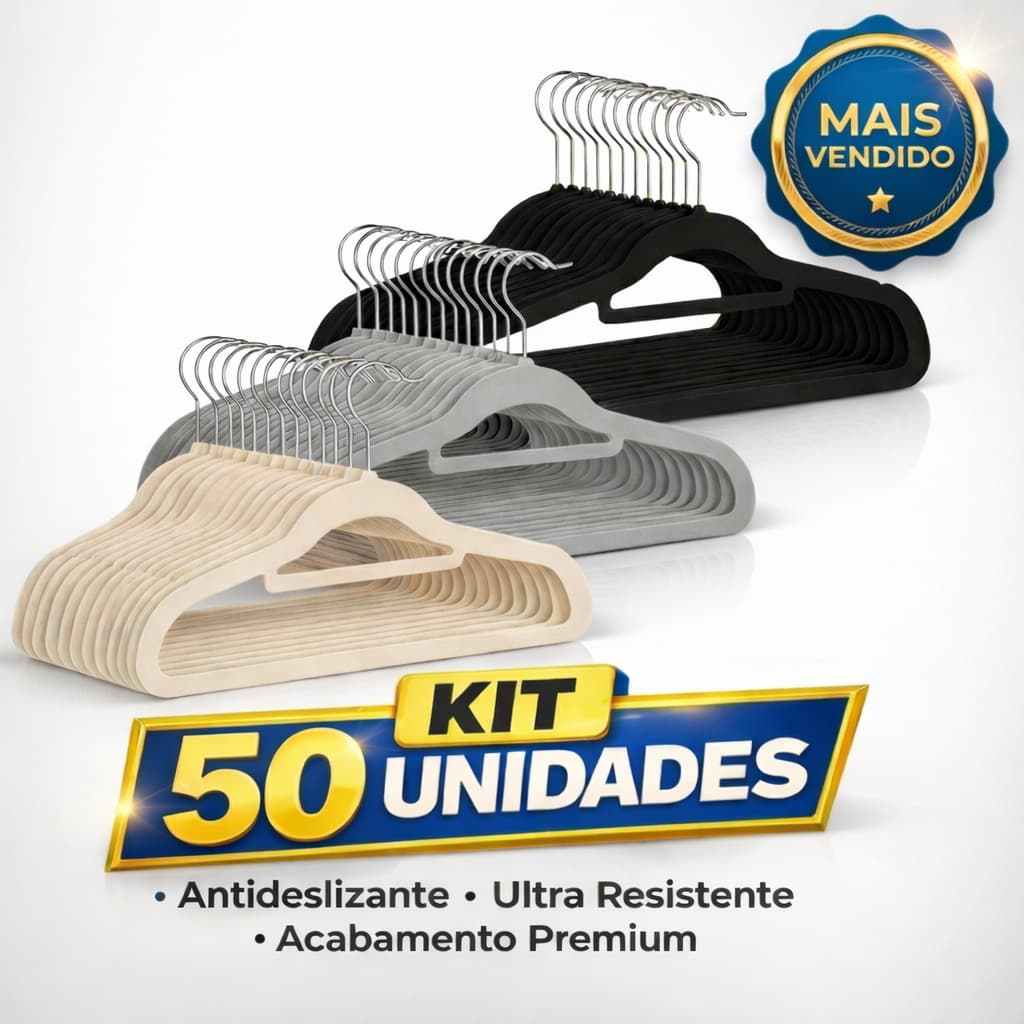 Vittak Kit 50 Cabides de Veludo Slim Adulto Antideslizante, Ultrafino, Resistente – Organizador Premium
