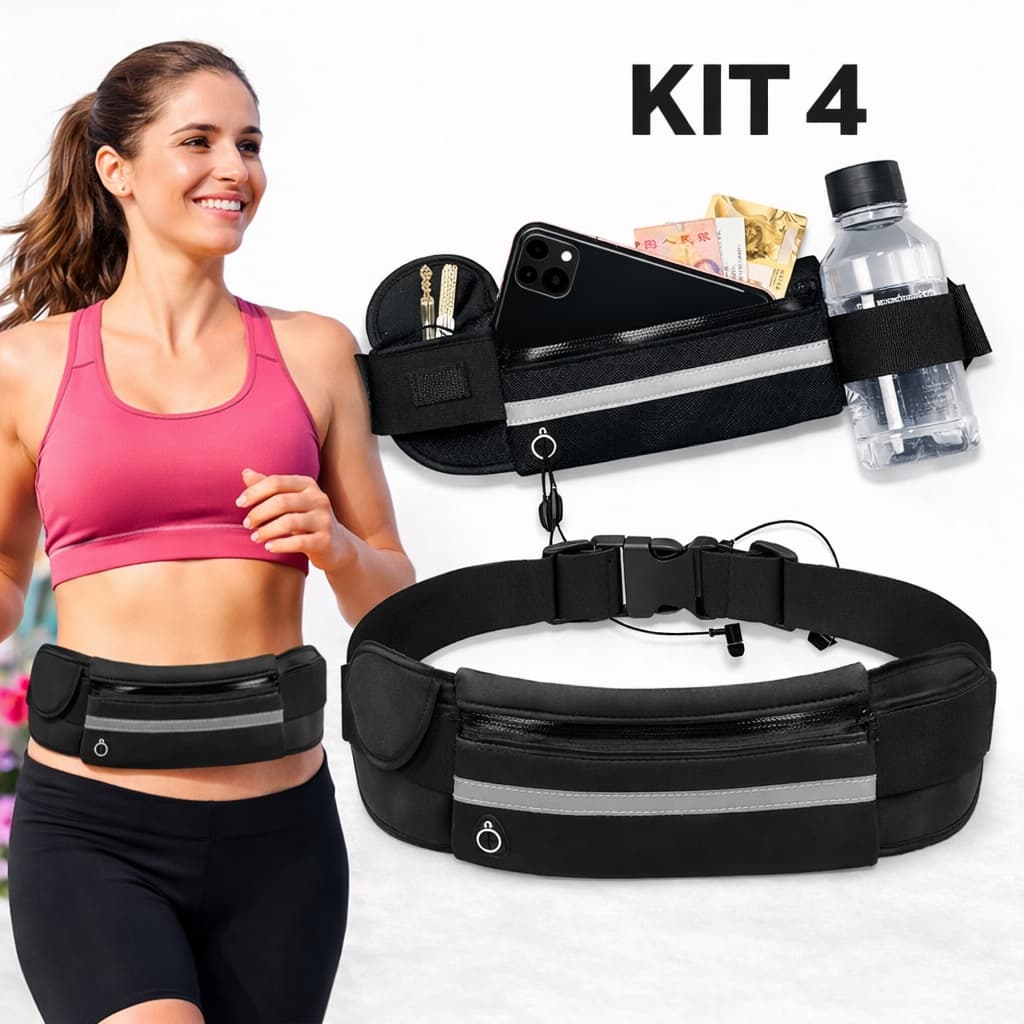 KIT4 Bolsa Pochete Unissex Esportiva Sem Volume Compacta Leve Impermeável Porta Celular Porta Garraf