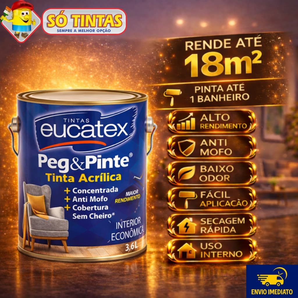 Tinta para Parede Pegue e Pinte Acrílica Eucatex 3,6 Litros, Anti Mofo, Sem Cheiro, Interna