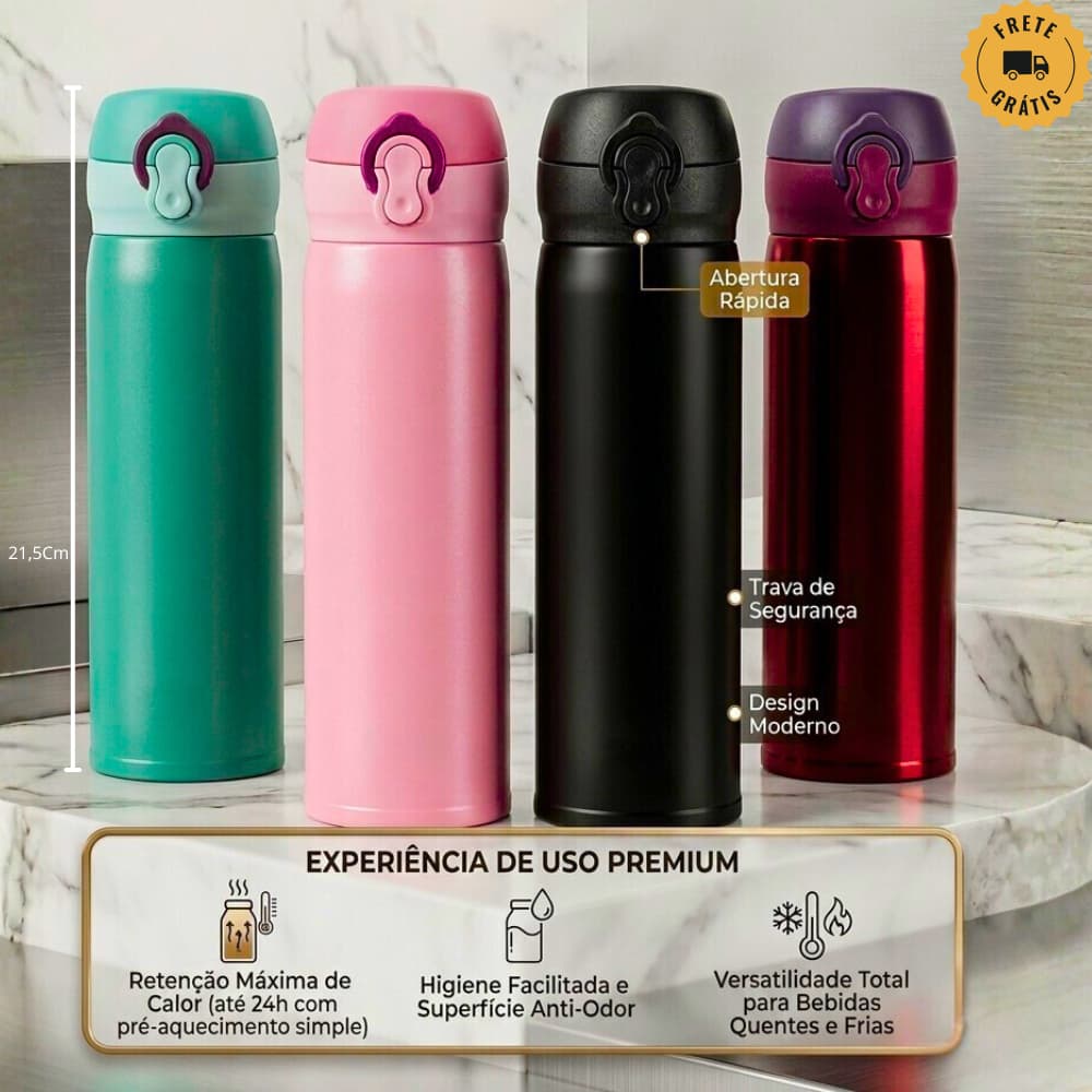 Garrafa Térmica Inox Água Gelada Garantida Por 12horas Quente e Frio Squeeze Premium 400ml