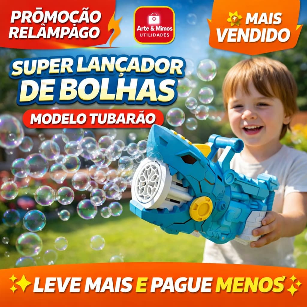 🦈LANÇADOR DE BOLHAS TUBARÃO INFANTIL | Super Jato de Sabão Automático |BRINQUEDO PREMIUM