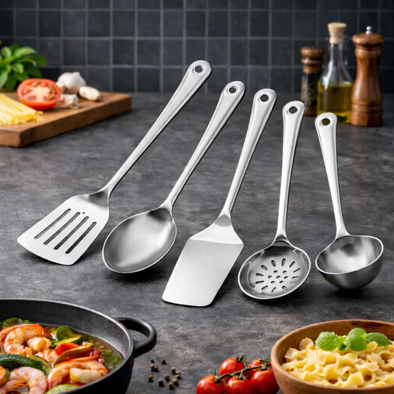 Conjunto 5 Peças Kit Cozinha Utensílios Inox  Premium 26cm