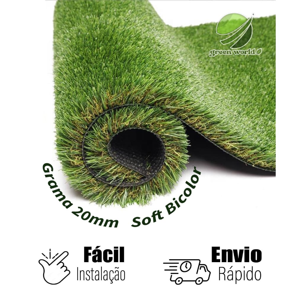 Grama Sintética Decorativa Jardim Varanda Áreas Pets Aparência Natural Macia e Realista 20mm