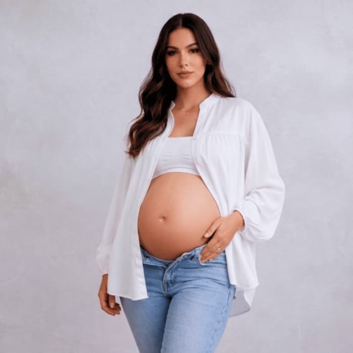 Camisa Feminina Gestante Para Ensaios Fotográficos Elegante Chemise Tecido Leve Viscolinho Premium Confortável Casual
