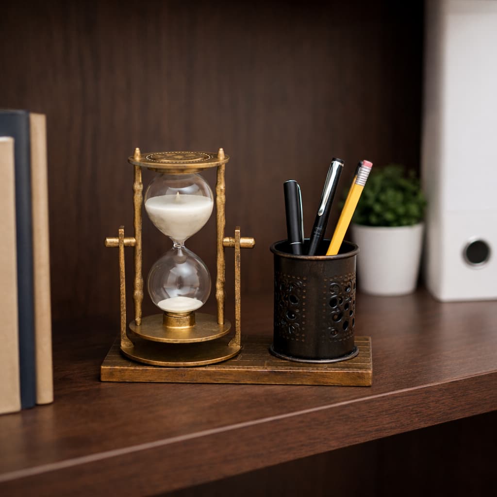 Ampulheta Decorativa Porta Canetas Organizador De Mesa Escritório Presente