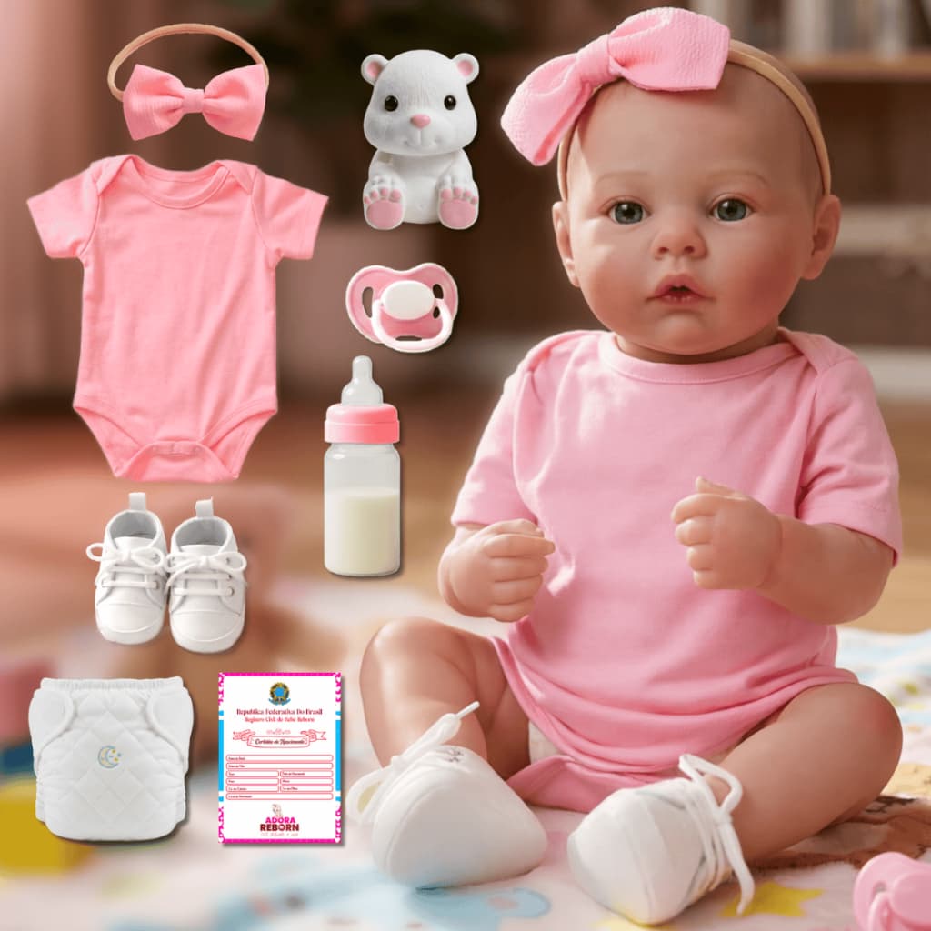Bebê Reborn Boneca Silicone 48cm Menina Realista Pintado Original Olhos Azuis