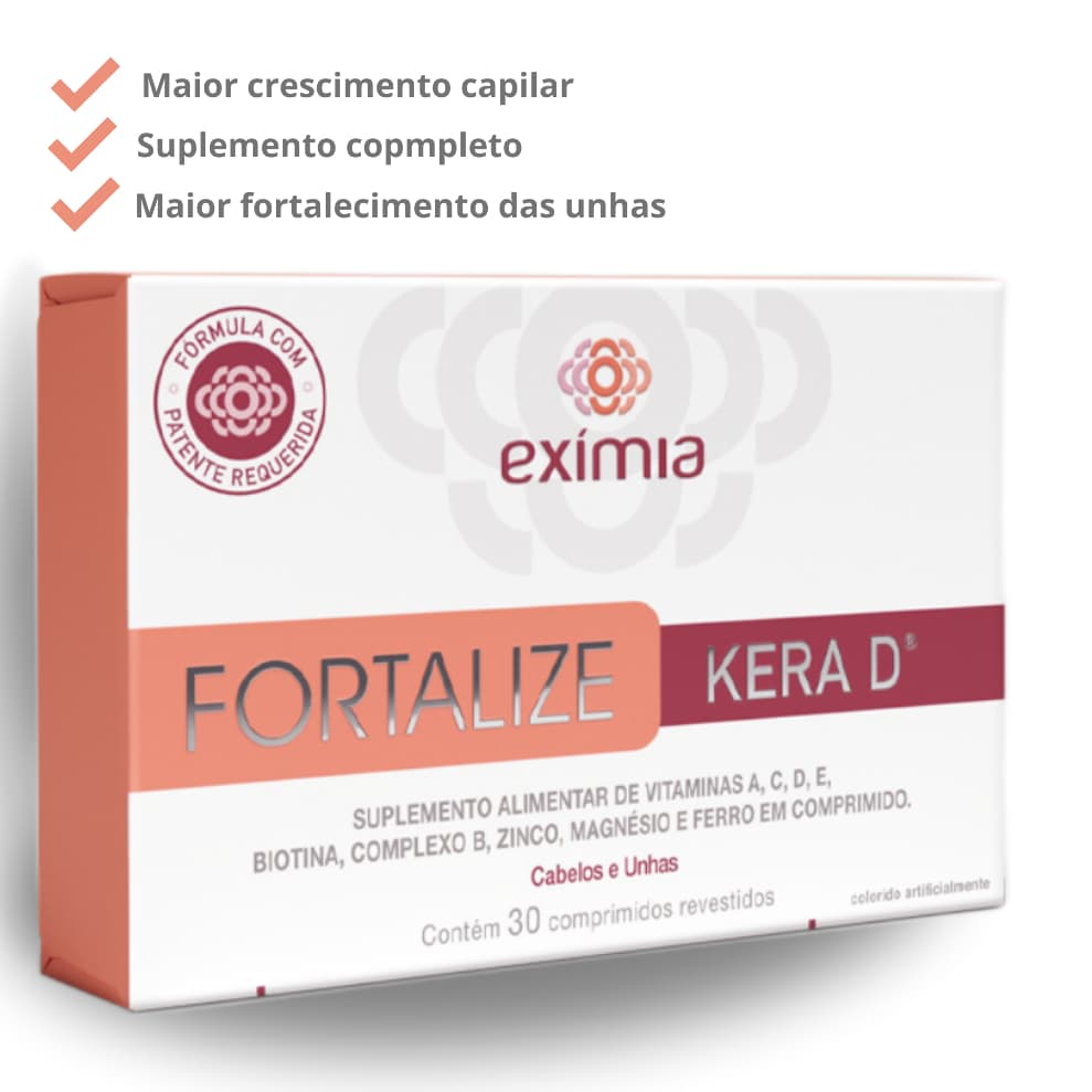 Exímia Fortalize Kera D Crescimento Capilar Anti Queda Cabelo Unhas 30 Comp