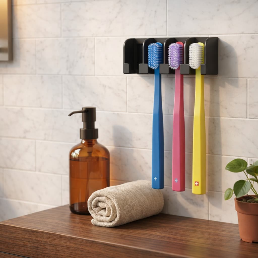 Suporte para Escovas de Dente de Parede sem Furos | Porta Escova com Adesivo + Fita instalação