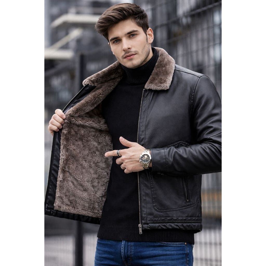 Jaqueta De Couro Masculina Slim Fit Importada Frio Forrada