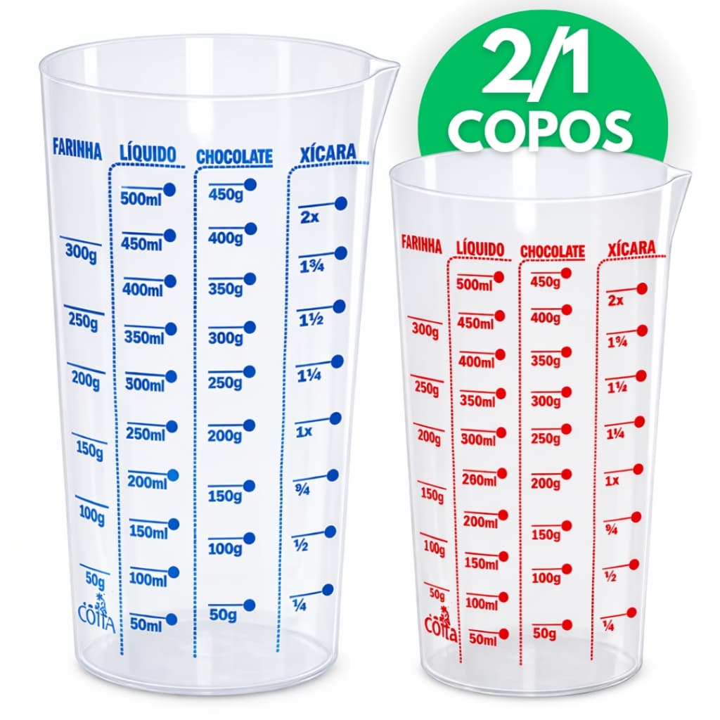 Kit 2 ou 1 Copo Plástico Graduado Dosador Receitas para Cozinha Copo Medidor 500ML