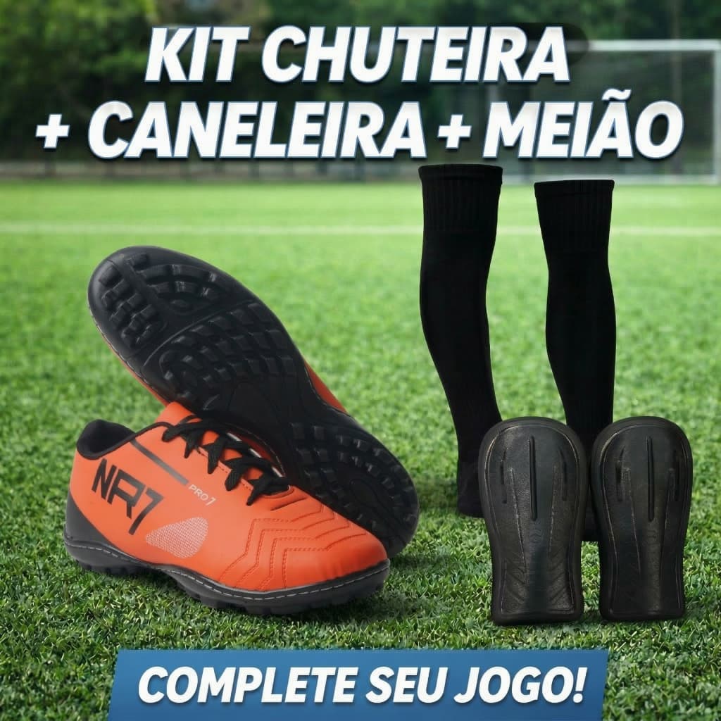 Kit Chuteira Society + Meião + Caneleira Masculina NR7 Sola Costurada Envio Imediato