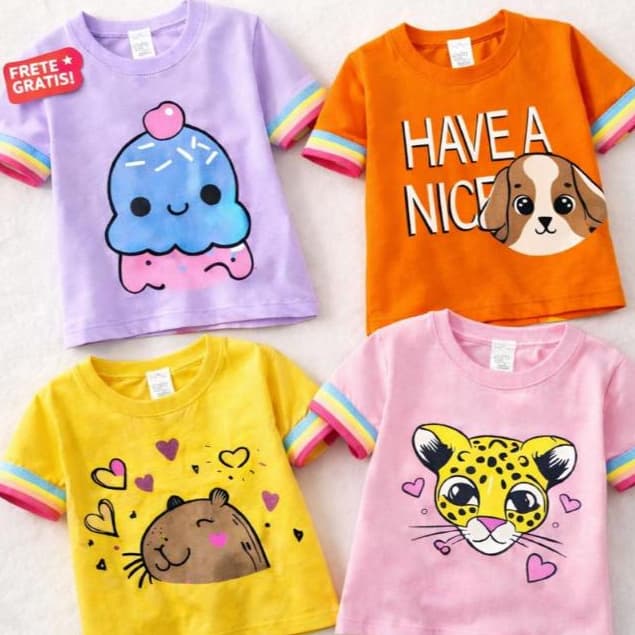 Kit 5 camisetas combo tshit promoção atacado menina infantil juvenil