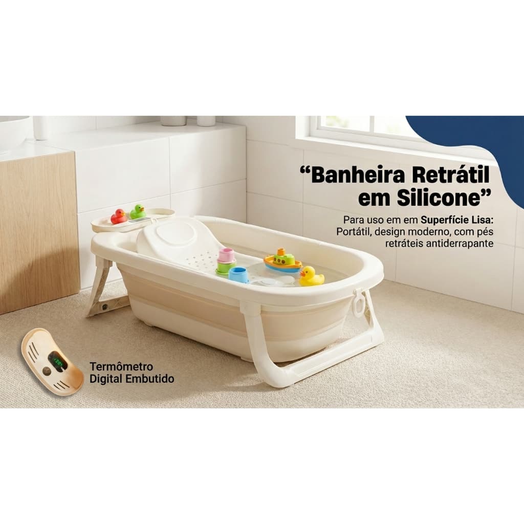 Banheira para Bebê Dobrável Silicone 36L Compacta Fácil de Guardar