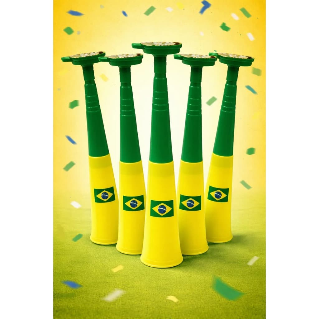 Kit 2/3/5/10 Cornetas Brasil 30cm Bico Assoprar Verde Amarelo Bandeira Brasil Torcida Copa 2026