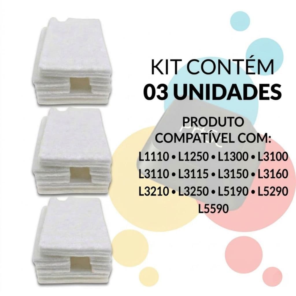 Kit 3 Almofada Absolver Esponja Feltro Epson L3100 L3110 L3115 L3150 L3250 L3160 L5190 L5290