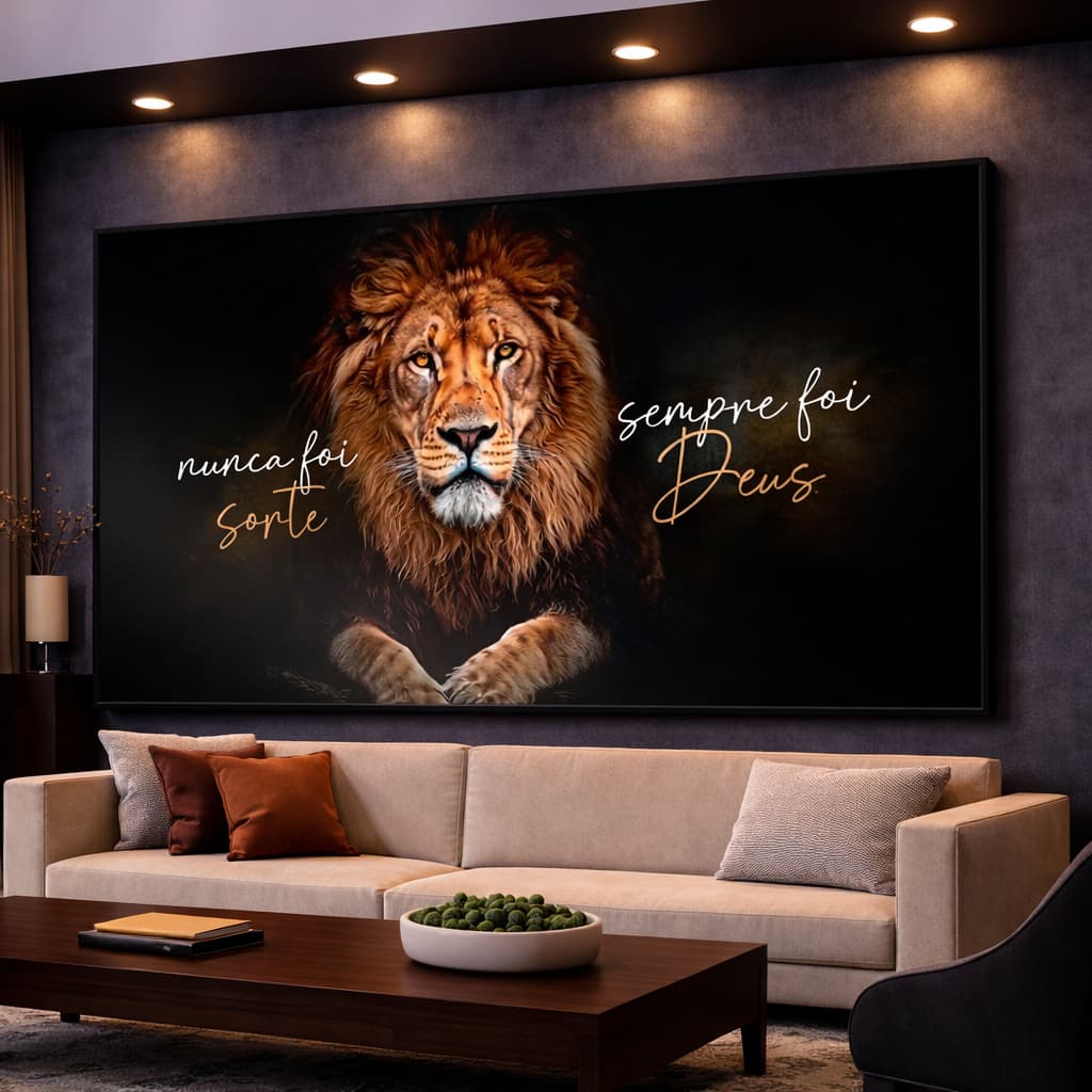 Quadro Decorativo Leão Judá Nunca Foi Sorte Sempre Foi Deus Religioso Mosaico Sala Quarto Escritório